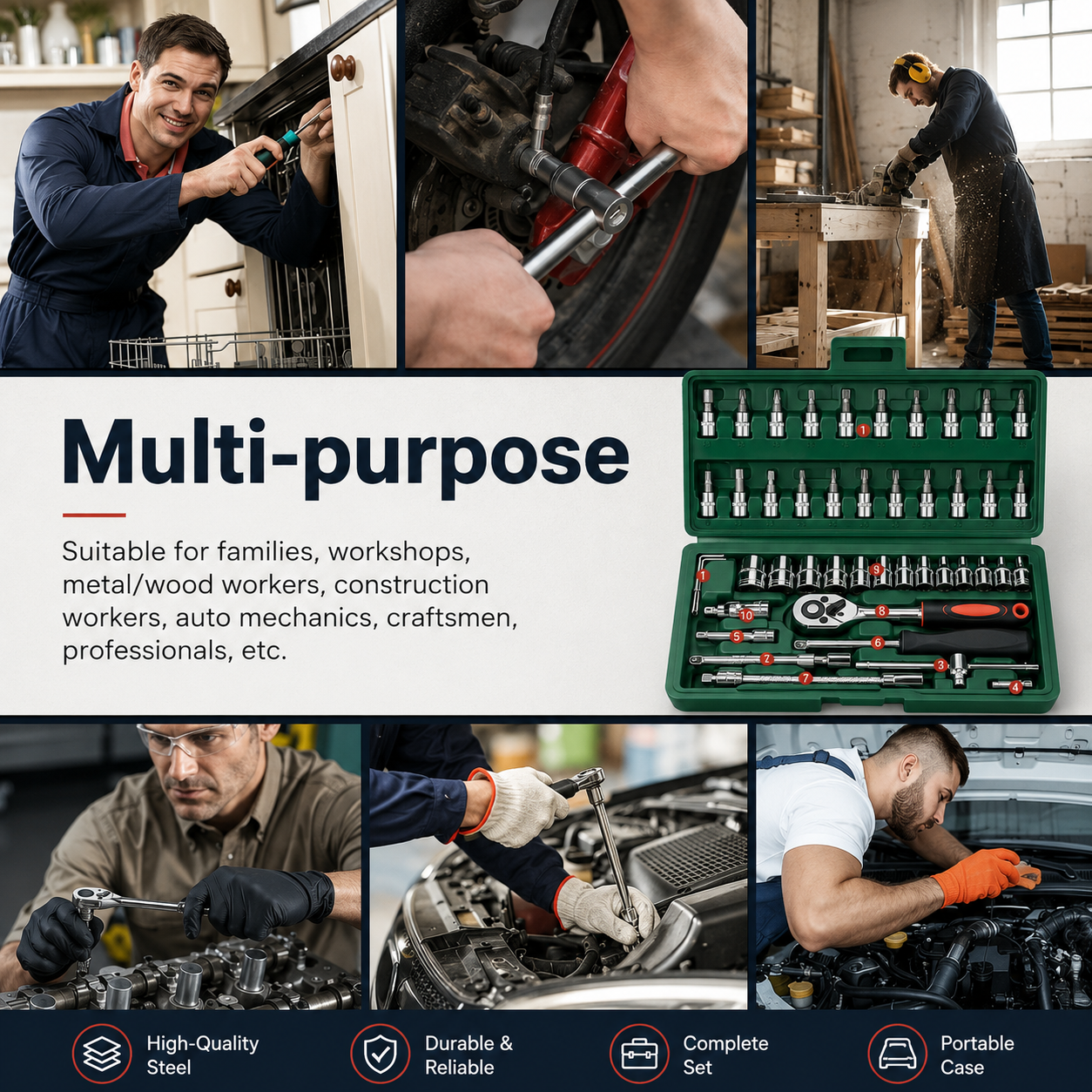Comprehensive Socket Set With Ratchet Wrench 46 Piece