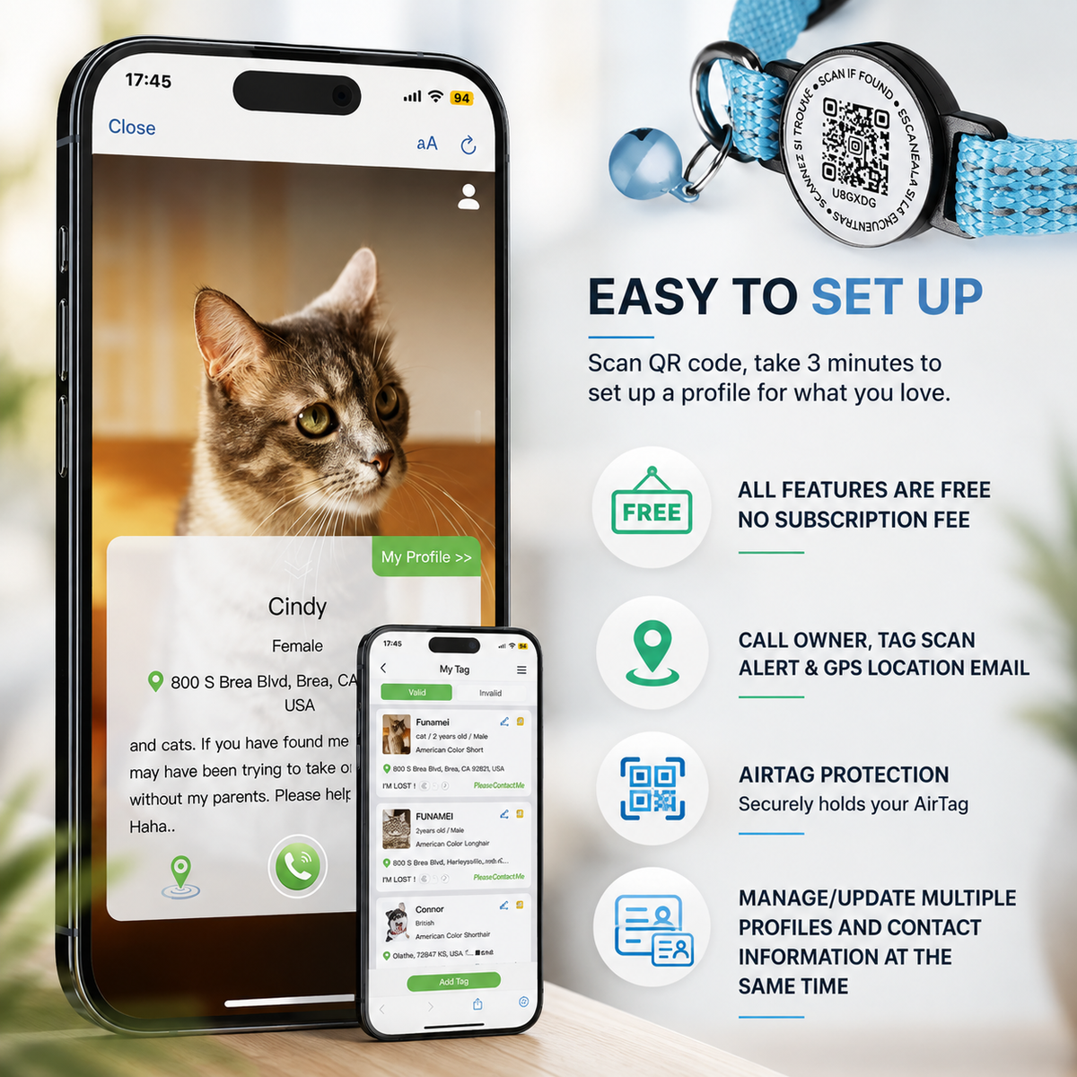 Safe Smart Cat Collar With AirTag Case