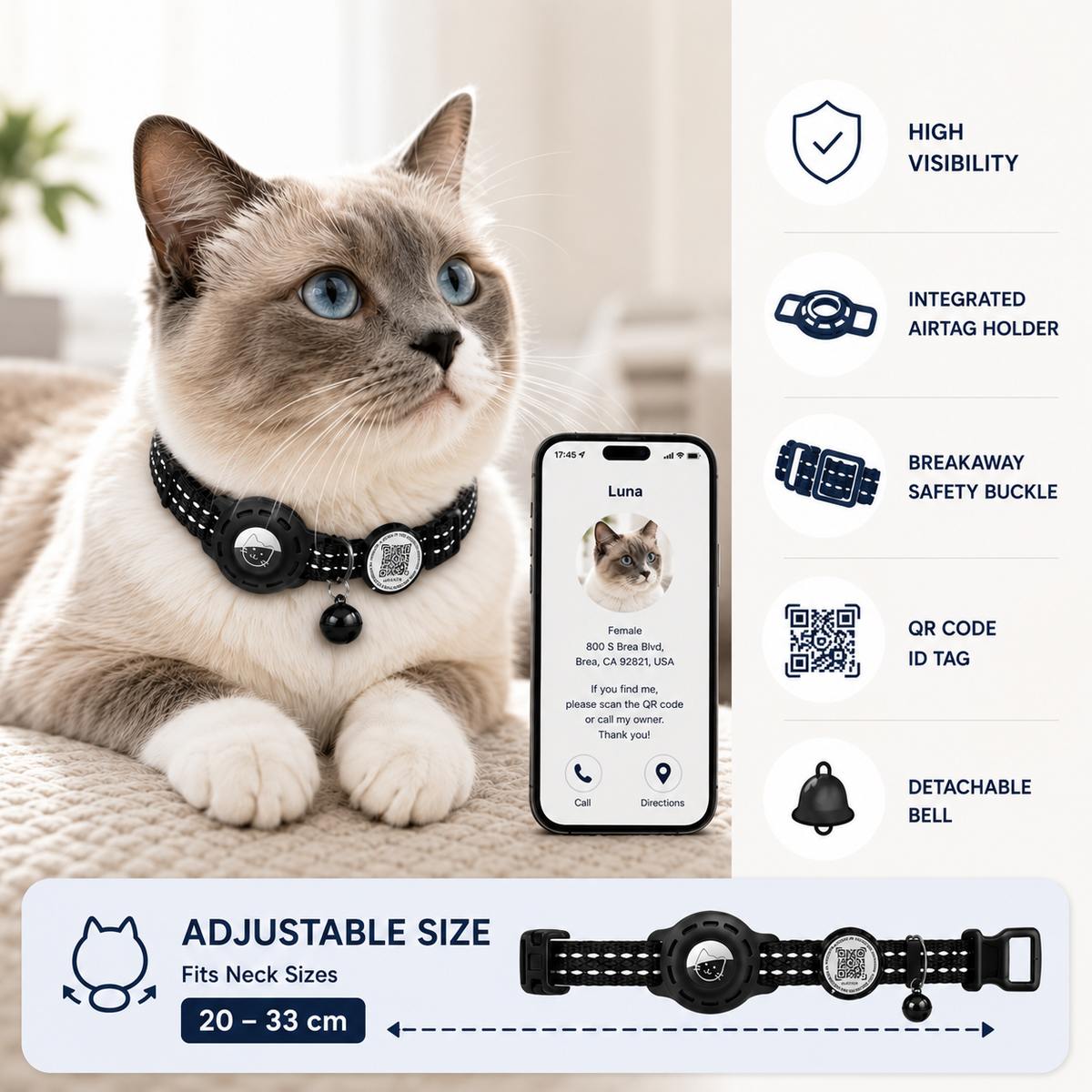 Safe Smart Cat Collar With AirTag Case