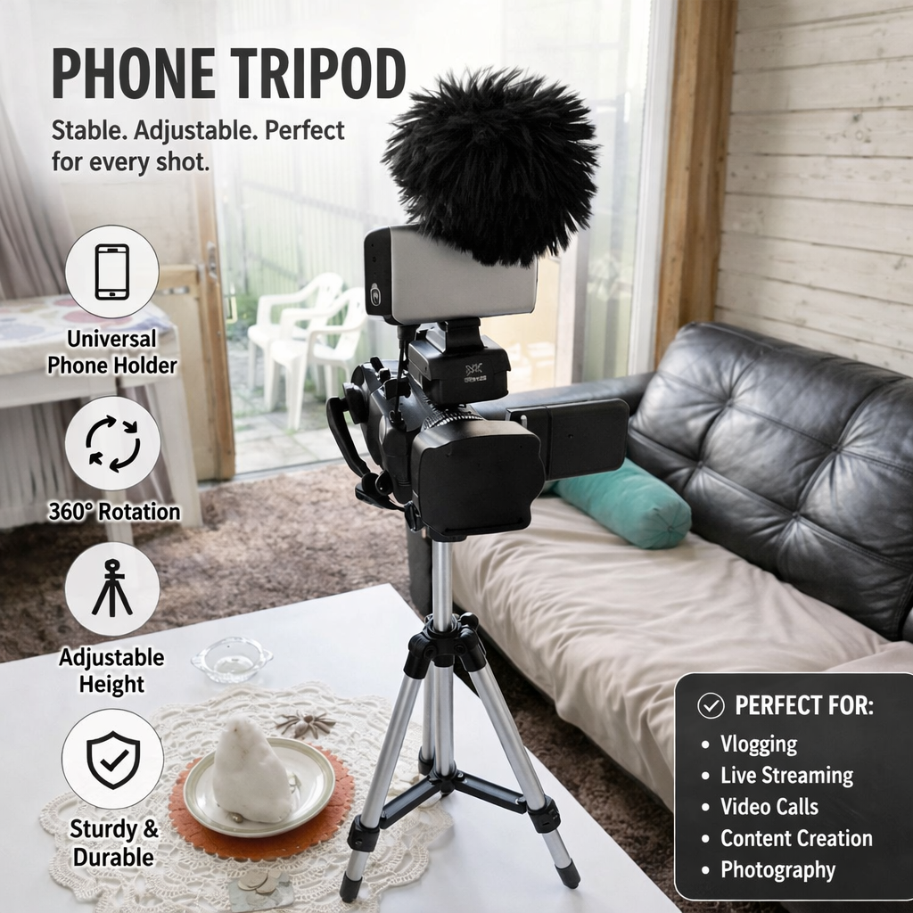 Adjustable 102cm Phone Tripod With Bluetooth Remote