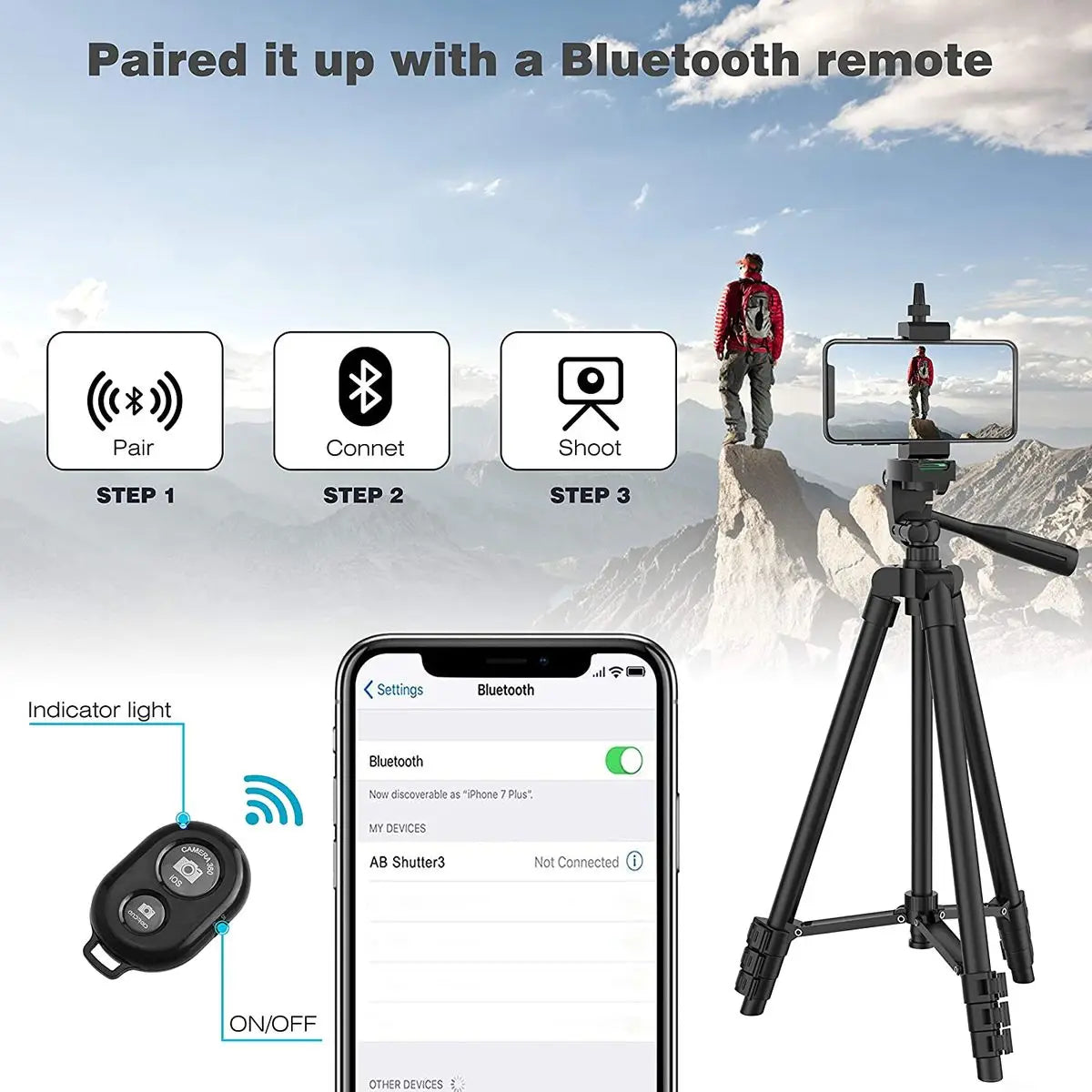 Adjustable 102cm Phone Tripod With Bluetooth Remote