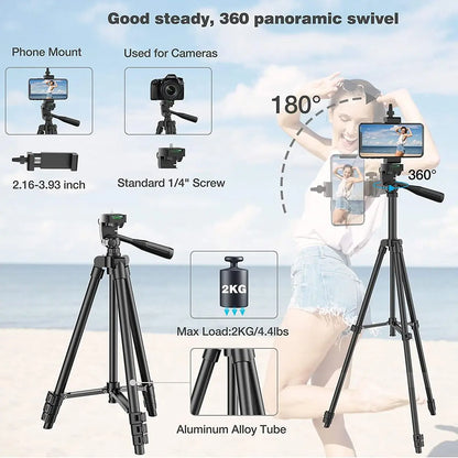 Adjustable 102cm Phone Tripod With Bluetooth Remote