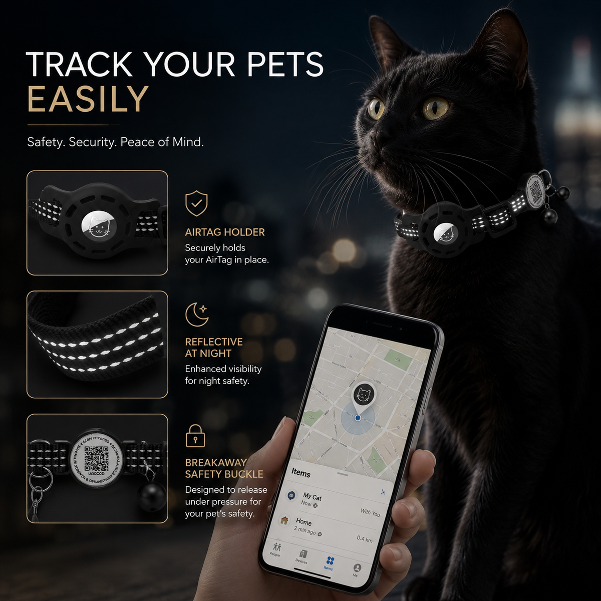 Safe Smart Cat Collar With AirTag Case